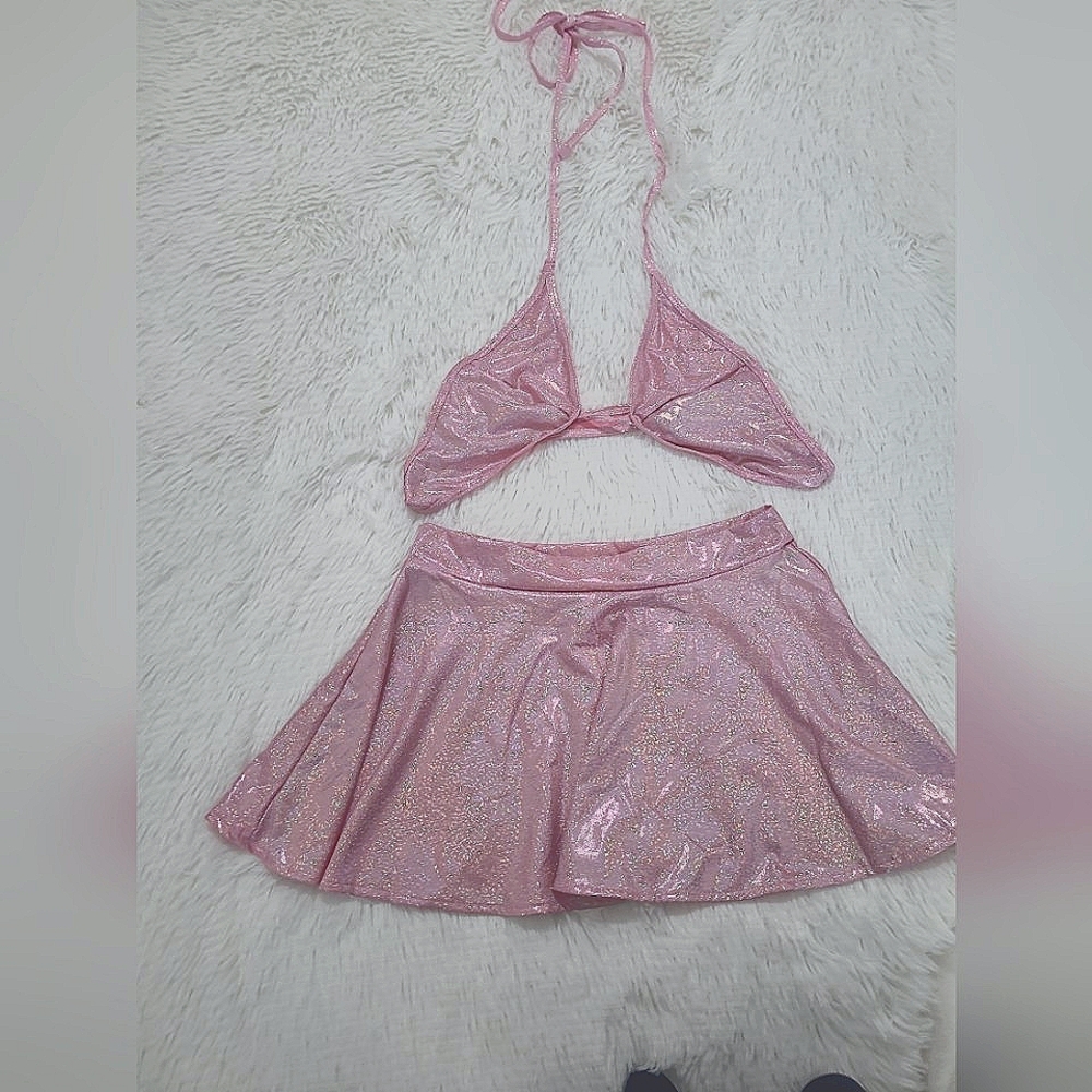 Brami and skirt matching set sparkly fluorescent pink skater skirt Size S